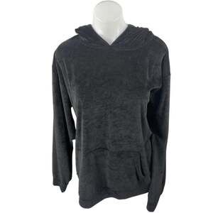 Jackson Women's Black Velvet Velour Long Sleeve Hoodie Hooded Sweatshirt Top M